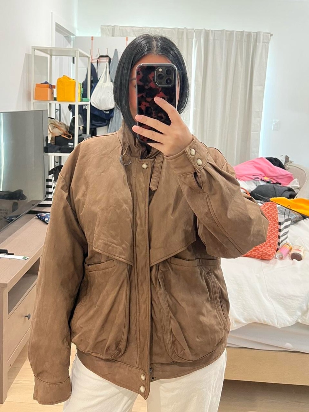 Source Unknown Brown Leather Boxy Utility Jacket